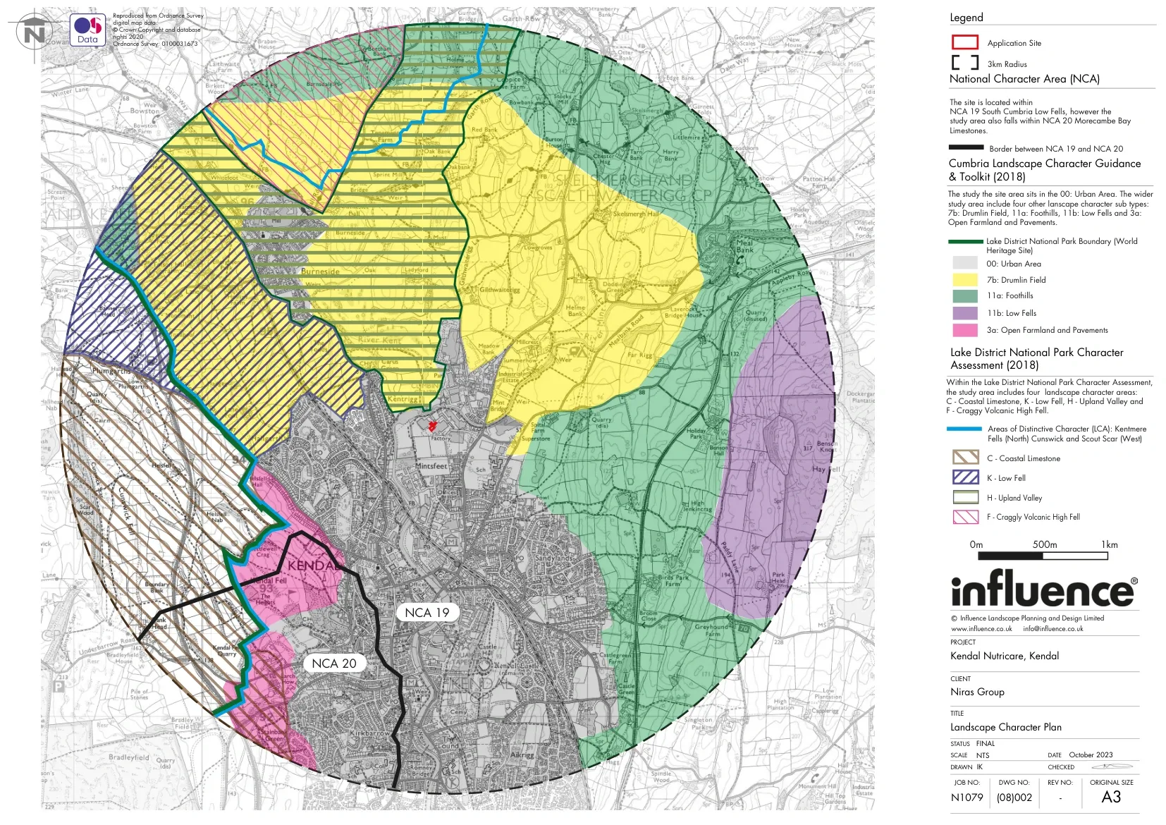 Kendal Nutricare landscape character plan showing the surrounding character areas