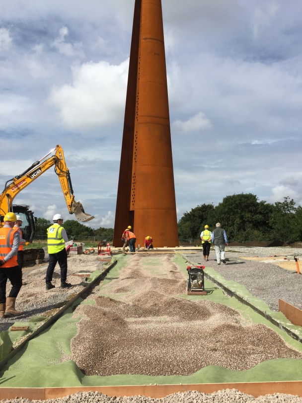 September 2015- Hard landscaping commences around the Spire circle